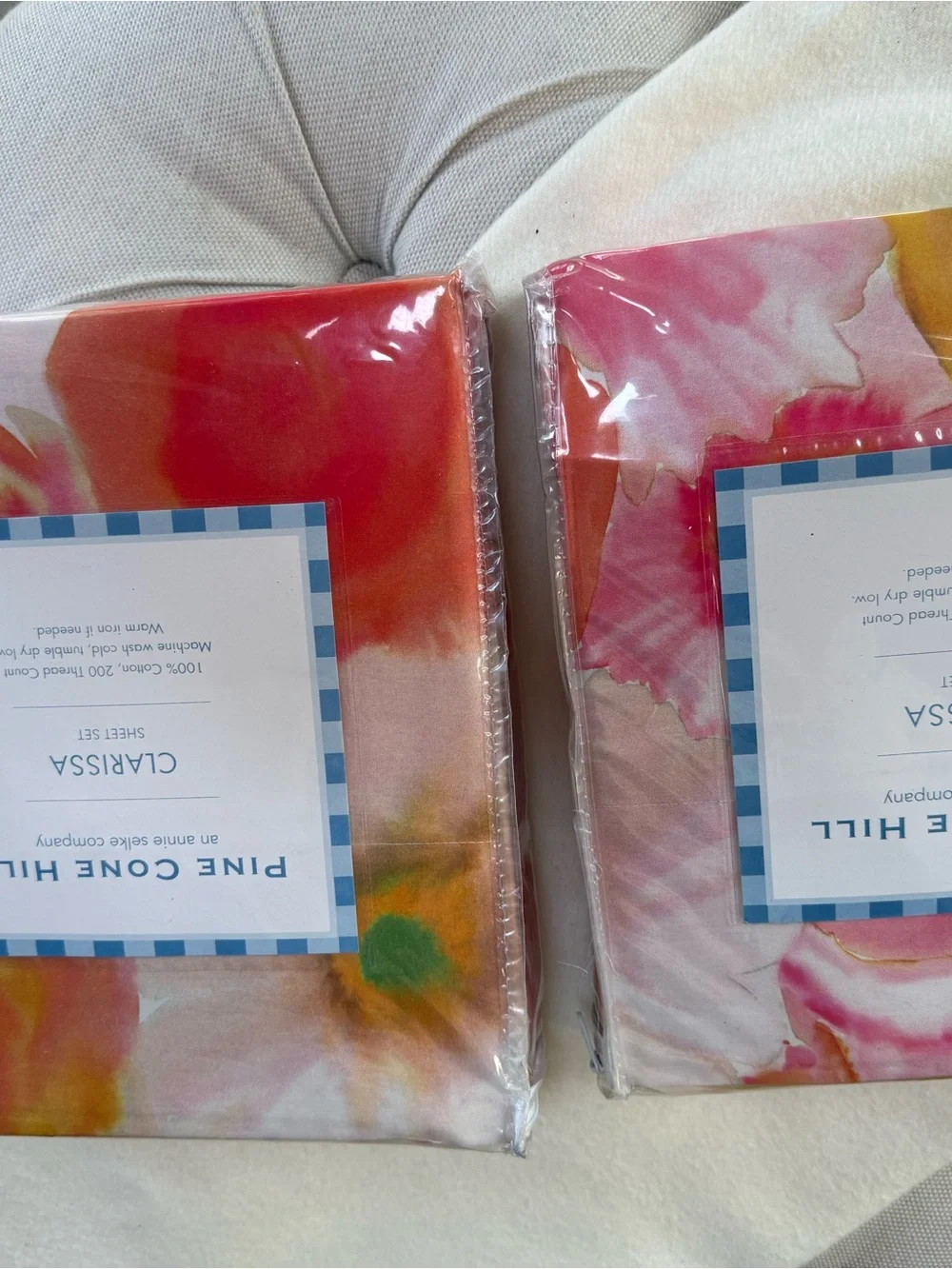 NEW set of 2 Twin Pine Cone Hill Watercolor Floral Sheet Set - Pink Orange Green